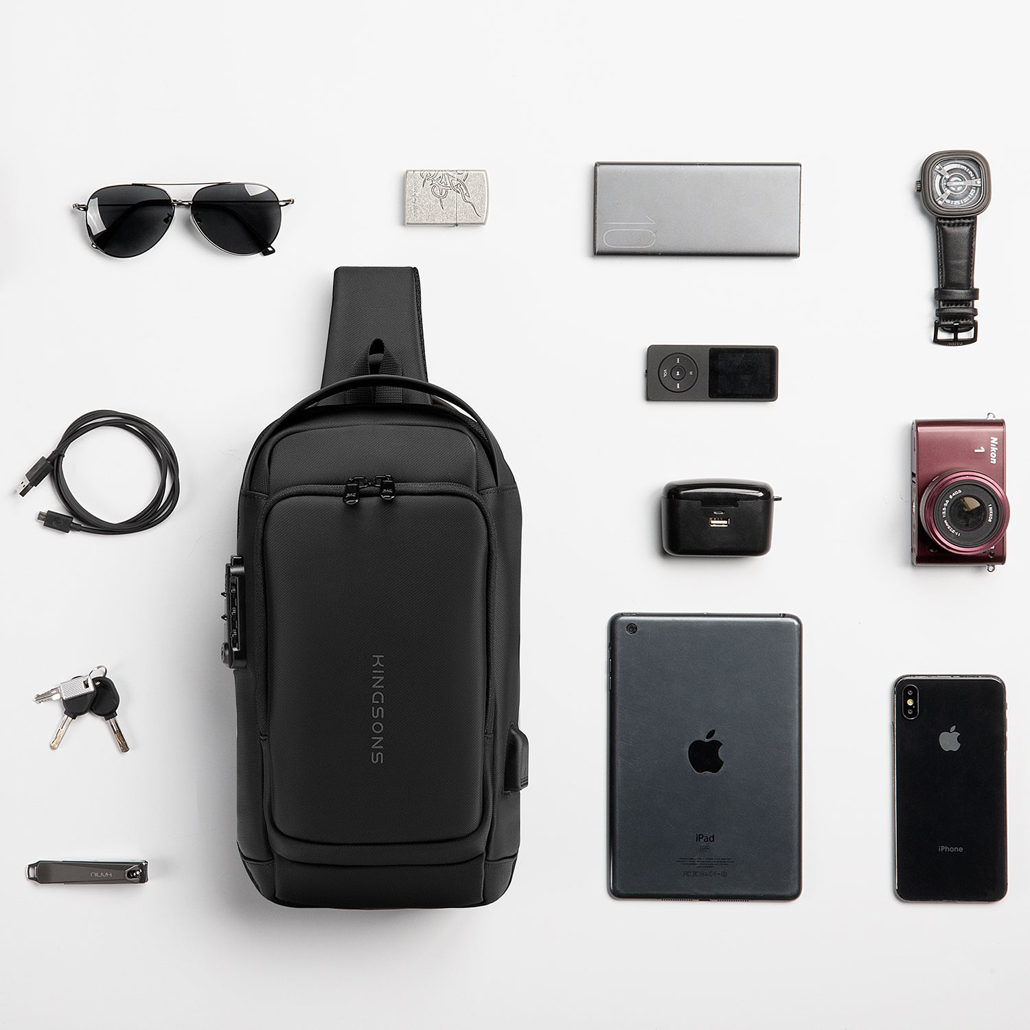 Kingsons Sling Bag For Travel Hiking Daypack With TSA Lock USB Port