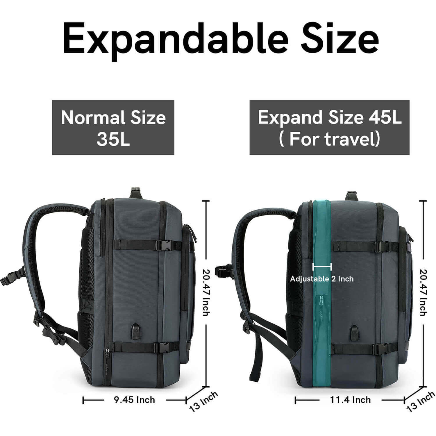 Kingsons 45L Large Capacity Travel Backpack Expand Size- ks3264-B